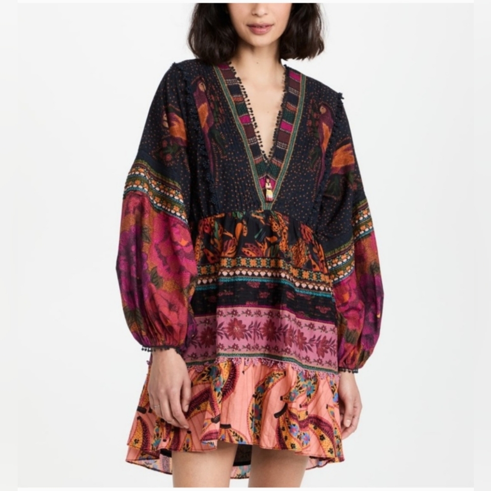 Farm Rio Mixed Patchwork Boho Minidress Size Xs
